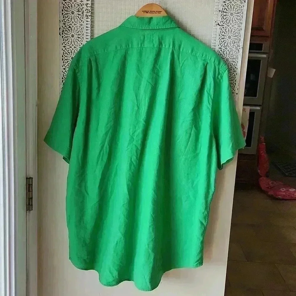 Vtg Polo Ralph Lauren linen blend short sleeve shirt‎ Kelly Green Sz L